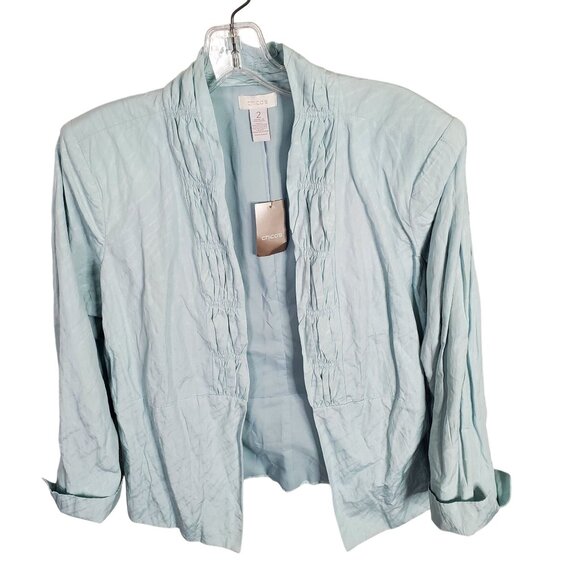 Chico's Jackets & Blazers - Chicos 2 Size L Jacket Open Smocked Lightweight Lined Shaped Fit Beachglass Teal